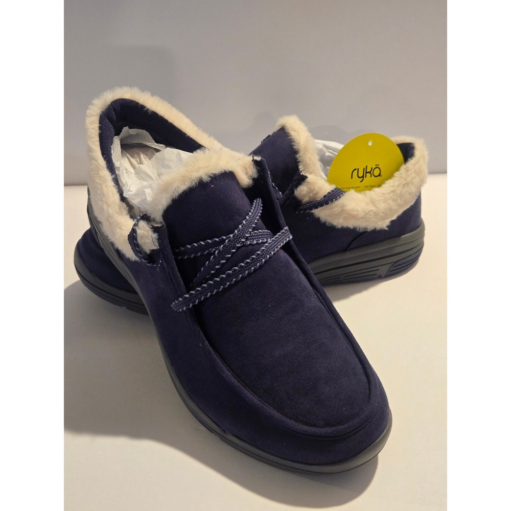 Ryka Avid Women Academy Blue Suede Faux Fur Water Repellent Loafers 10W